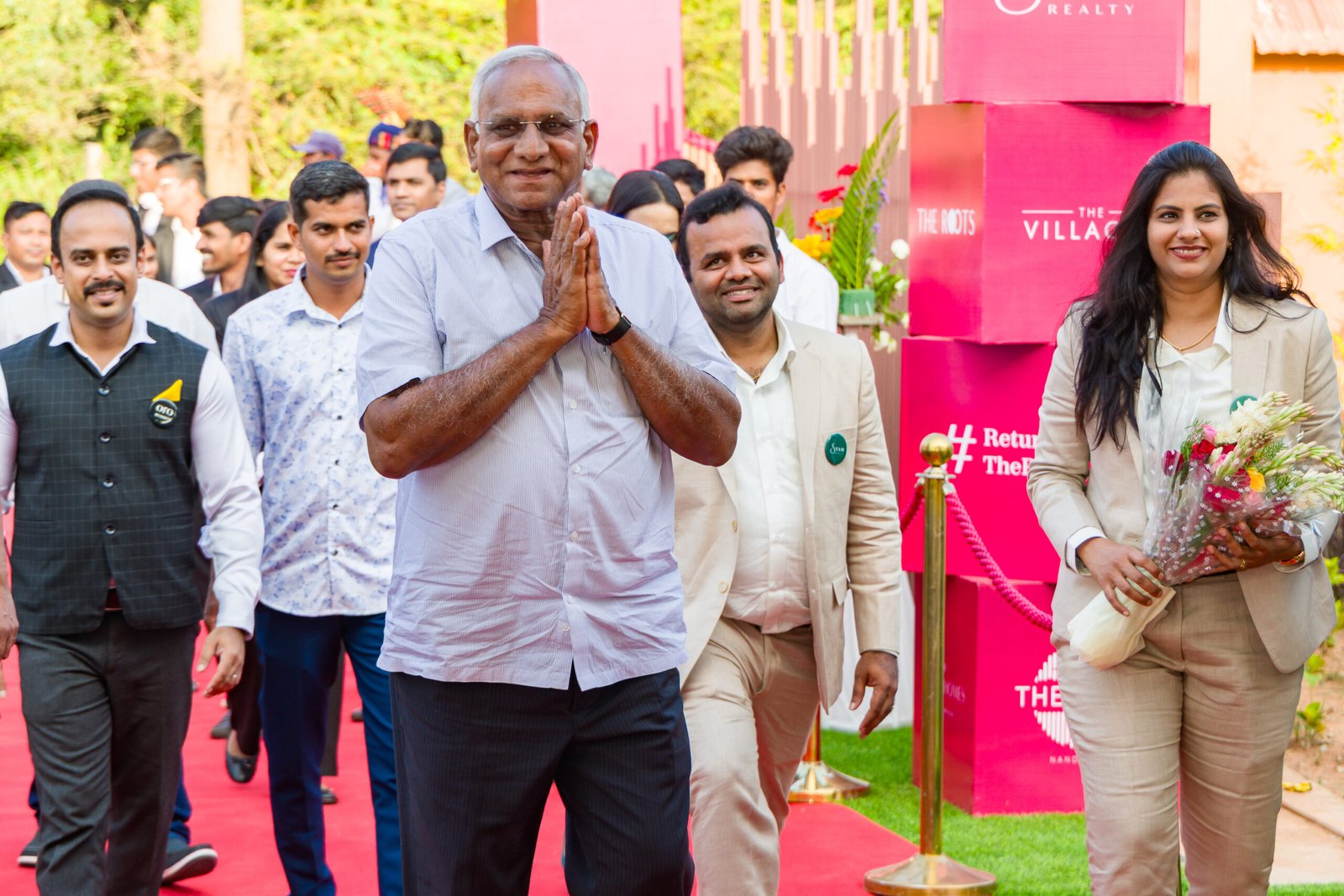 Guests arriving at an outdoor launch event