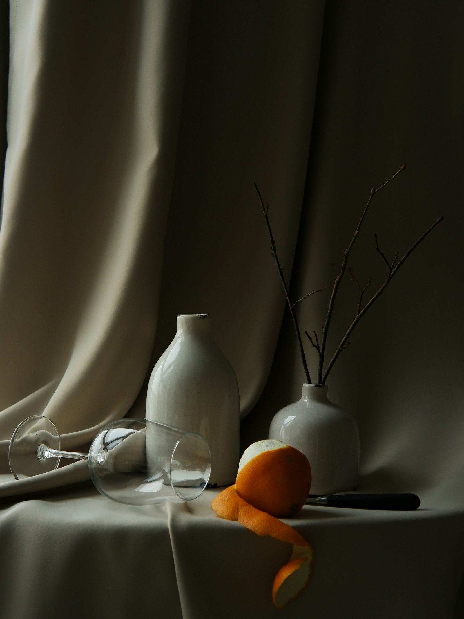 Ceramic vase and glassware still life